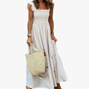 Gingham Maxi Dress in Cream and White